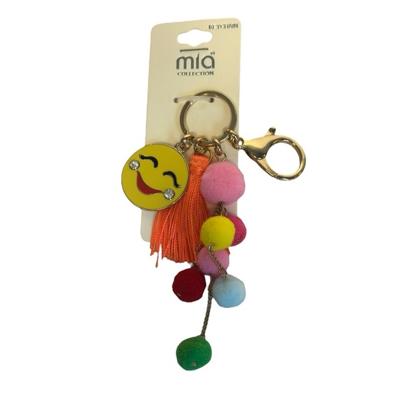 mia collection bag charm key chain smiley face emoji puff balls Y2K NWT - Picture 1 of 1